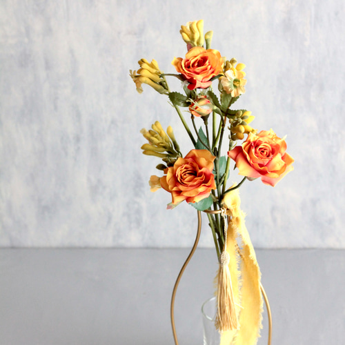 オレンジローズとカンガルーポー】｜アーティフィシャルフラワー 花瓶