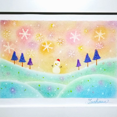油絵 絵画【雪だるま】 油絵 油彩 油彩画 絵 絵画【海雪の月】 | HIROSHI1990