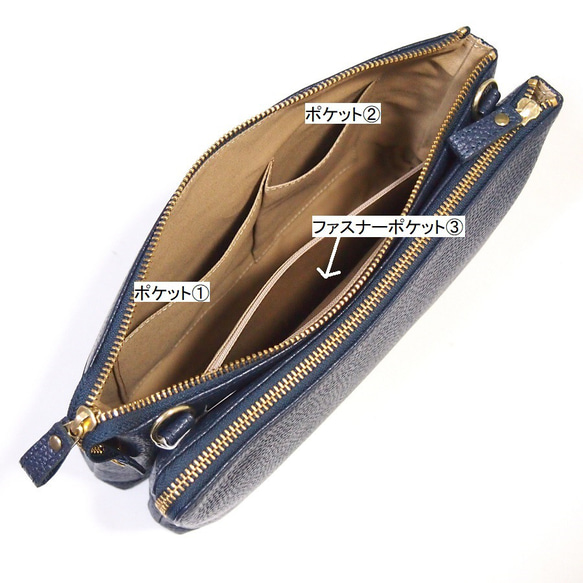 ★手工製作★日本製造★真皮★錢包袋★L型拉鍊・超大★單肩包★黑色★開放式口袋★ 第9張的照片