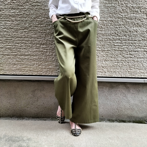 クールでスタイリッシュ♥カーキ』コットン・ワイドパンツ【M～4L