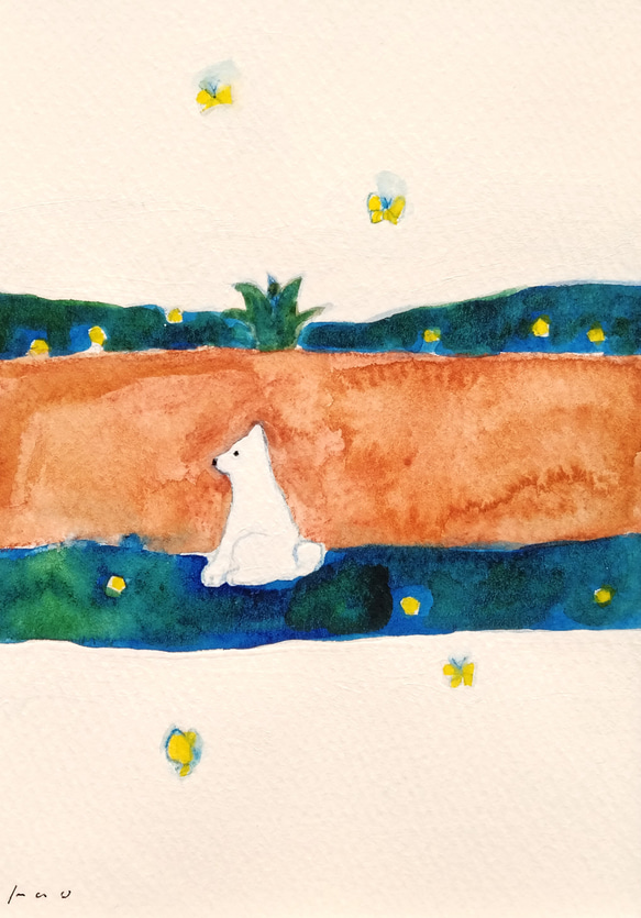 原画「柔らかな午後」 水彩イラスト　犬　※木製額縁入り 4枚目の画像