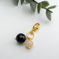 仕事や商売の成功と安定 モリオン黒水晶 ルチルクォーツ チャーム イヤホンジャック 変更可能 c-214s 1枚目の画像