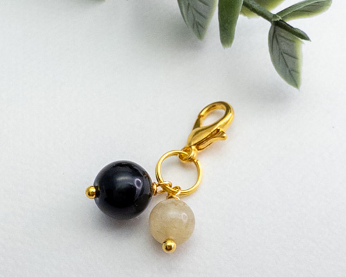 仕事や商売の成功と安定 モリオン黒水晶 ルチルクォーツ チャーム