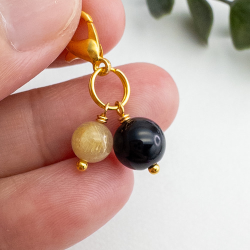 仕事や商売の成功と安定 モリオン黒水晶 ルチルクォーツ チャーム