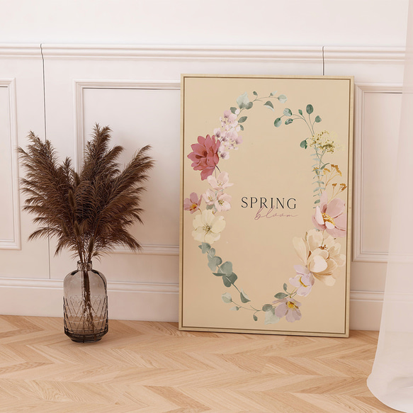 春の花のリースポスター / i1677 /  ベージュや淡いピンクの花束　インテリアポスター 2枚目の画像