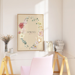 春の花のリースポスター / i1677 /  ベージュや淡いピンクの花束　インテリアポスター 1枚目の画像