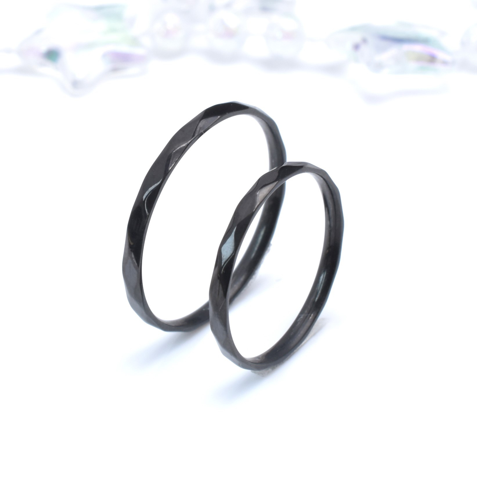 【ブラックダイヤカットペアリング】金属アレルギー対応サージカルステンレス 結婚記念日 結婚指輪