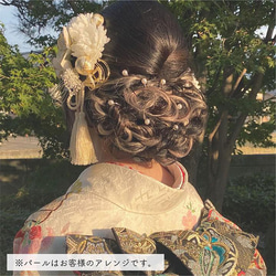 成人式・結婚式/胡蝶蘭とマムのヘッドドレス/造花 タッセルリボン 水引き 髪飾り/白 ホワイト[wa123w] 12枚目の画像