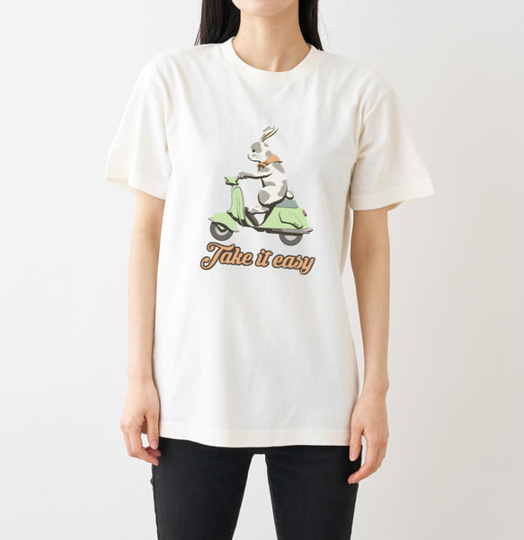 BIKER RABBIT Tシャツ アイボリー 1枚目の画像