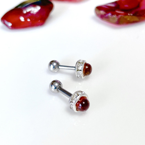 ガーネット 天然石 ボディピアス 14G 16G 18G 軟骨ピアス 1月 誕生石