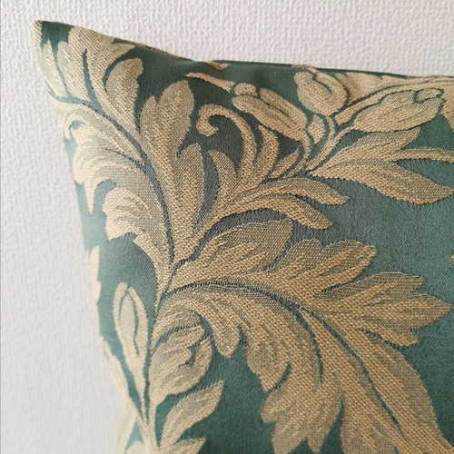 おしゃれな大柄の花模様 緑青色 クッションカバー 45×45