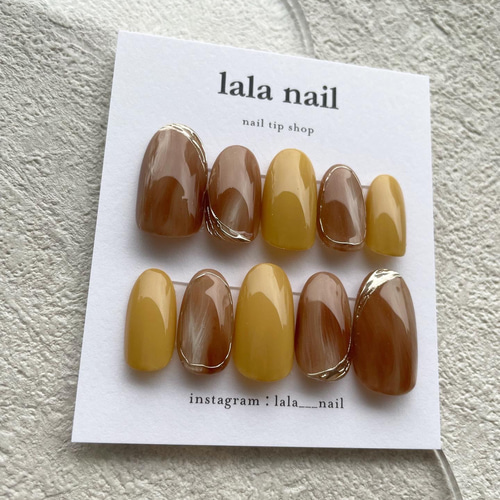 No.338 ネイルチップ　ブラウン　茶　ニュアンス　ちゅるん　マグネット　秋 秋ネイル ニュアンスネイルチップ うるうる ちゅるん マグネット