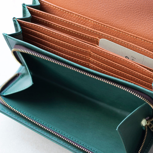 大容量 姫路産アラバスタレザー マチの大きいお財布 本革 グリーン