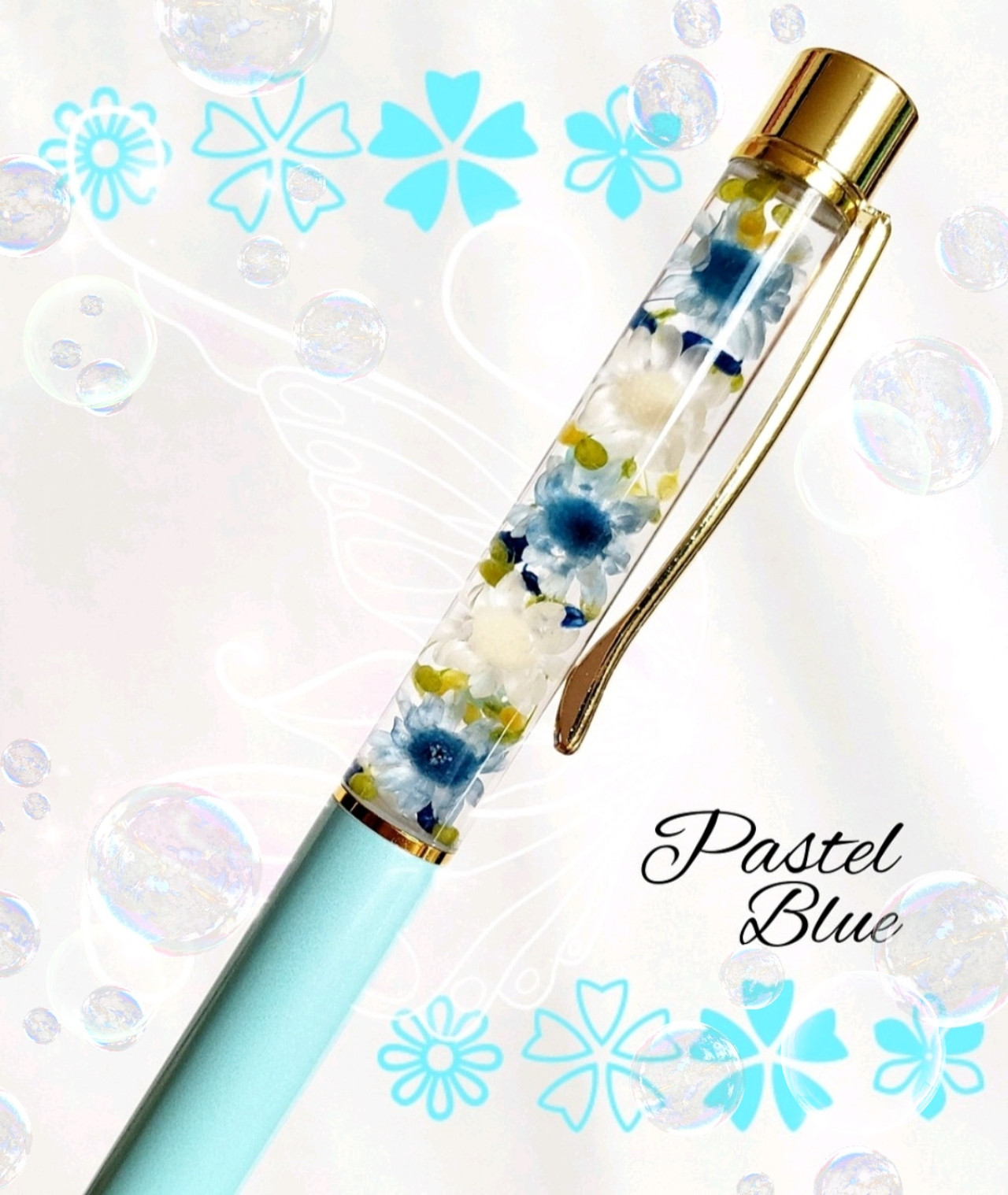 ハーバリウムボールペン 花たっぷり❀.*パステルブルー - 通販