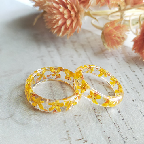 金木犀香るリング 幅広甲丸〜ドライフラワー オレンジ ゴールド