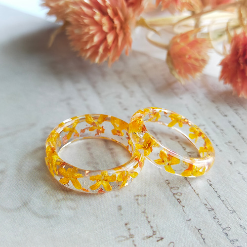 金木犀香るリング 幅広甲丸〜ドライフラワー オレンジ ゴールド