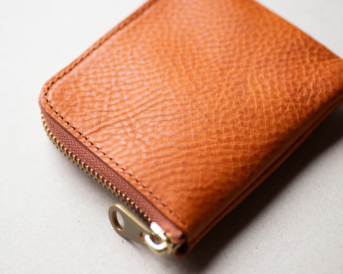 本革　イタリアンレザー　ヌメ革　オレンジキャメル　ミニ　財布 国産ヌメ革】身軽にキマる♪手縫いの三つ折り財布（革/ミニ財布