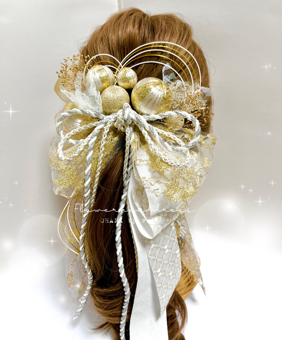 髪飾り　成人式　卒業式　振袖　袴　和紐　水引　チュールリボン　和玉たっぷり♡ 3枚目の画像