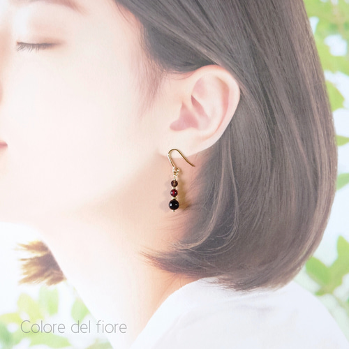 再販☆モリオンとガーネット*スモーキークォーツのピアス／イヤリング  