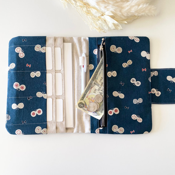 リニューアル✨北欧柄ちょうちょ マルチケース 母子手帳ケース　【ネイビー】S.M.Lサイズ 製作可能 6枚目の画像