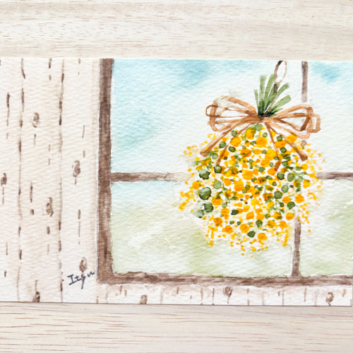 3枚セット「ミモザのスワッグ」北欧水彩画イラストポストカード 