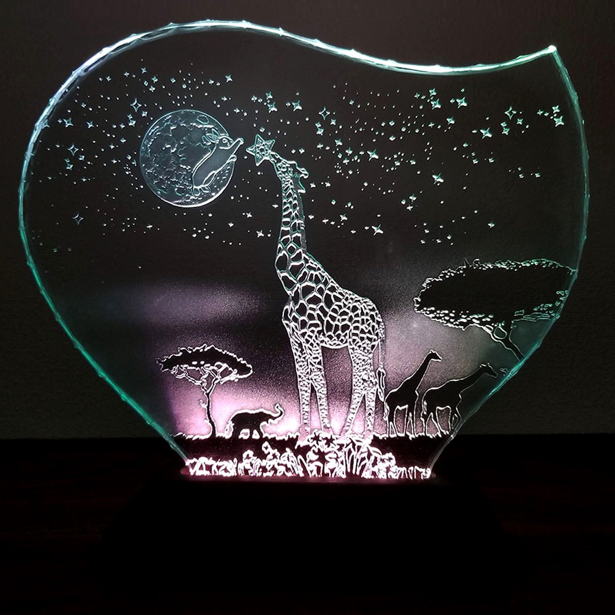 月ウサギとキリン　（ガラス：Mサイズ）SCULPTORIUM　ガラスエッチング照明