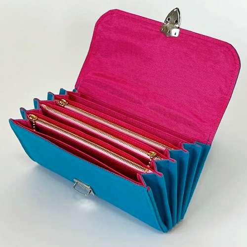 袋分け♪家計やりくり財布/ターコイズブルー 長財布 Mimity Handmade