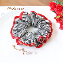 千鳥格子柄】リネン入りのナチュラル&エレガントな大人可愛いシュシュ