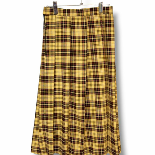 タータンチェックフレアプリーツスカート/イエロー フレアスカート
