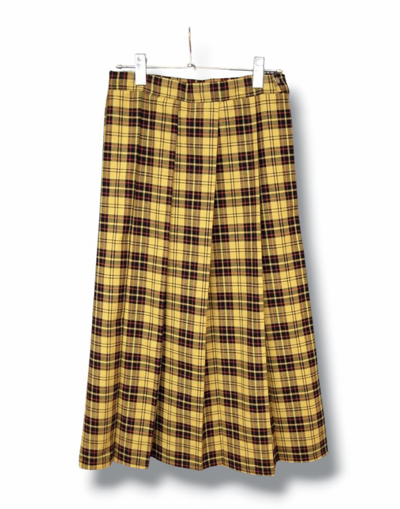 タータンチェックフレアプリーツスカート/イエロー フレアスカート