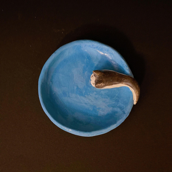 【贈送貓陶器】新光折妖怪所擁有的淡藍色豆盤 第4張的照片