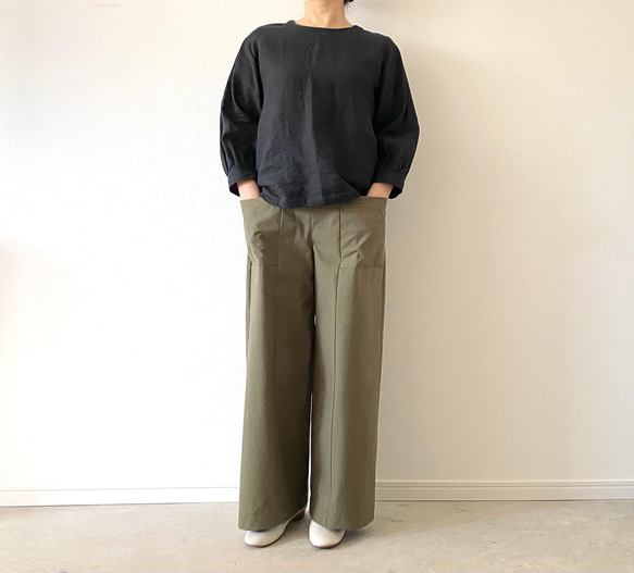 S・ML・2L・3L＊丈調整＊コットンアウトポケットワイドパンツ＊キャメル/ブラック/カーキ 7枚目の画像