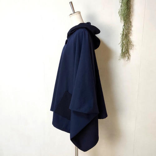 背中切替 ネイビーのバイカラーポンチョ 再販03 ～ 良質生地