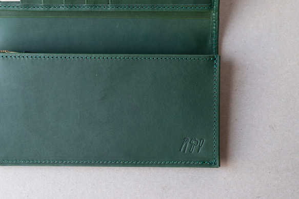 ロングウォレット　グリーン　本革　アラバスタレザー　メンズ　長財布　薄い　スタンダード　日本製　aw-12hn 5枚目の画像