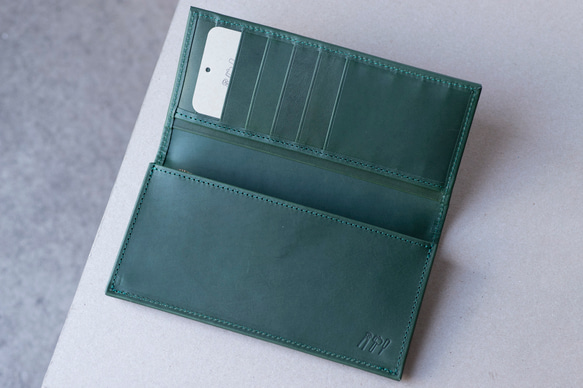 ロングウォレット　グリーン　本革　アラバスタレザー　メンズ　長財布　薄い　スタンダード　日本製　aw-12hn 4枚目の画像