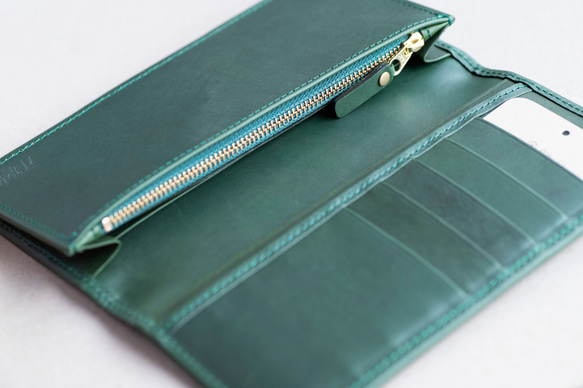 ロングウォレット　グリーン　本革　アラバスタレザー　メンズ　長財布　薄い　スタンダード　日本製　aw-12hn 6枚目の画像