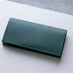 ロングウォレット　グリーン　本革　アラバスタレザー　メンズ　長財布　薄い　スタンダード　日本製　aw-12hn 2枚目の画像