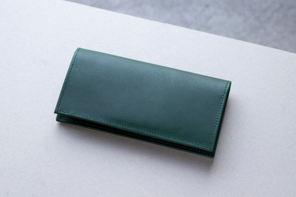 ロングウォレット　グリーン　本革　アラバスタレザー　メンズ　長財布　薄い　スタンダード　日本製　aw-12hn 2枚目の画像