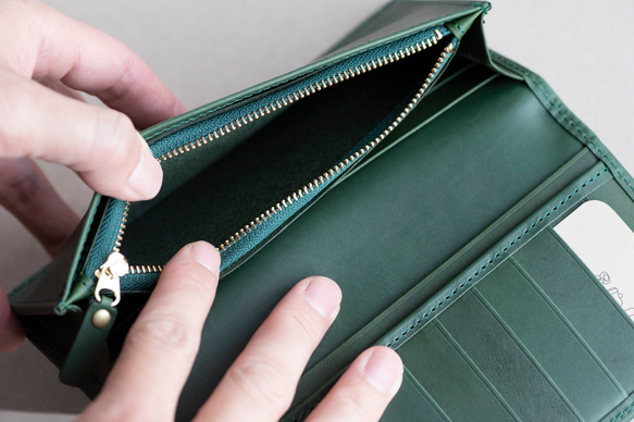 ロングウォレット　グリーン　本革　アラバスタレザー　メンズ　長財布　薄い　スタンダード　日本製　aw-12hn 7枚目の画像