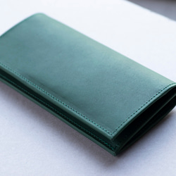 ロングウォレット　グリーン　本革　アラバスタレザー　メンズ　長財布　薄い　スタンダード　日本製　aw-12hn 3枚目の画像