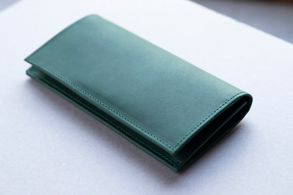 ロングウォレット　グリーン　本革　アラバスタレザー　メンズ　長財布　薄い　スタンダード　日本製　aw-12hn 3枚目の画像