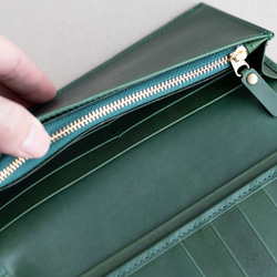 ロングウォレット　グリーン　本革　アラバスタレザー　メンズ　長財布　薄い　スタンダード　日本製　aw-12hn 8枚目の画像