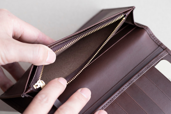 ロングウォレット　チョコ　本革　姫路産　アラバスタレザー　メンズ　長財布　薄い　スタンダード　春財布　aw-12hn 7枚目の画像