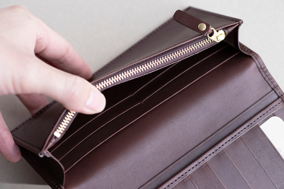 ロングウォレット　チョコ　本革　姫路産　アラバスタレザー　メンズ　長財布　薄い　スタンダード　春財布　aw-12hn 8枚目の画像