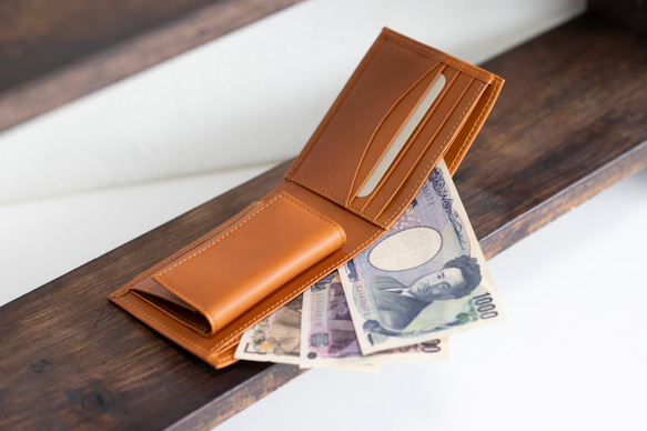 ハーフウォレット　キャメル　本革　姫路産　父の日　アラバスタレザー　二つ折り財布　スリム　スタンダード　aw-14hn 