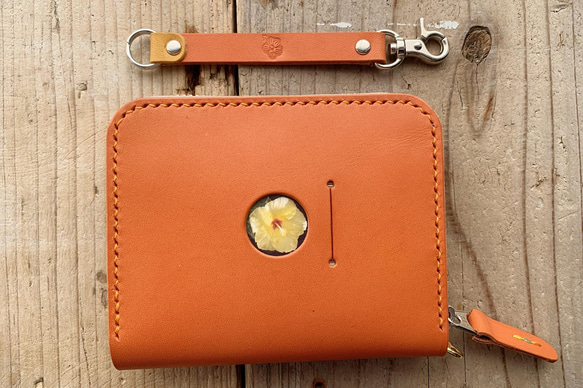 日本札にも対応した小さい財布　コインケース付きの海外旅行用スモールウォレット　トラベル革小物　オレンジ　ラッピング可 2枚目の画像