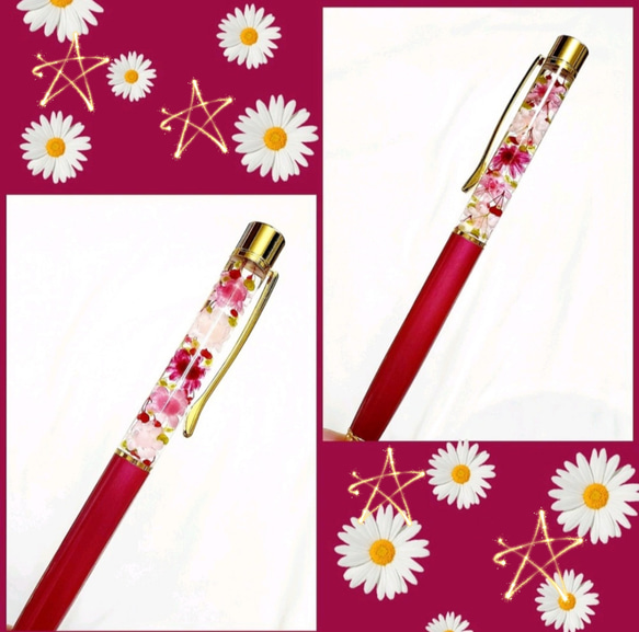 ✿送料無料✿ハーバリウムボールペン 花材たっぷり❁❀✿ローズ色 赤みピンク 安くて可愛い♡  贈り物 プレゼントに☆ 2枚目の画像