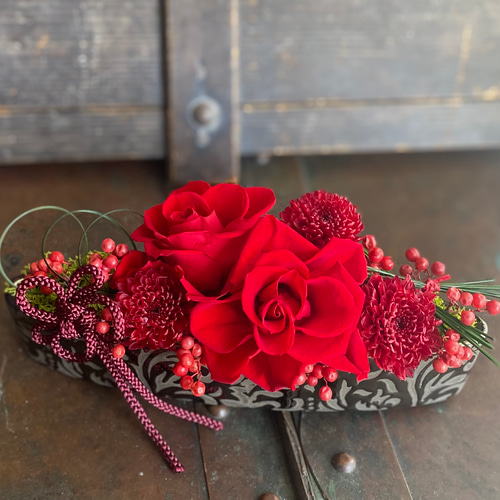 和風プリザーブドフラワー ローズ レッド 響花 プリザーブドフラワー