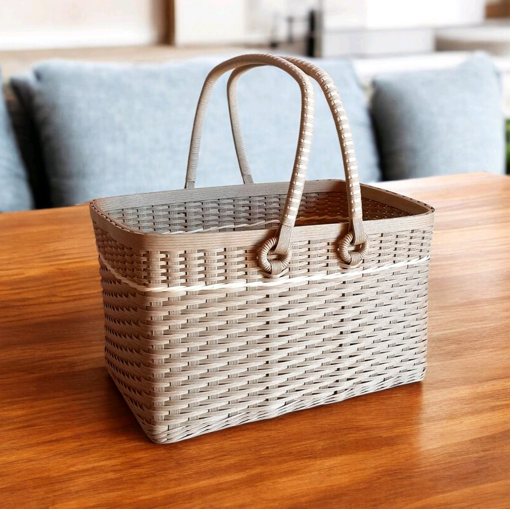 カラーセミオーダー容量たっぷりスクエア型収納バスケット　ピクニックお花見にも♪【受注制作】《整うシリーズ》