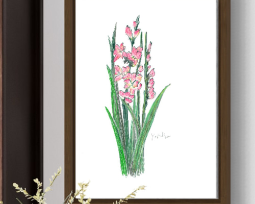 アートポスター：７０灯籠とオレンジ色のグラジオラス アートポスター：70灯籠とオレンジ色のグラジオラス